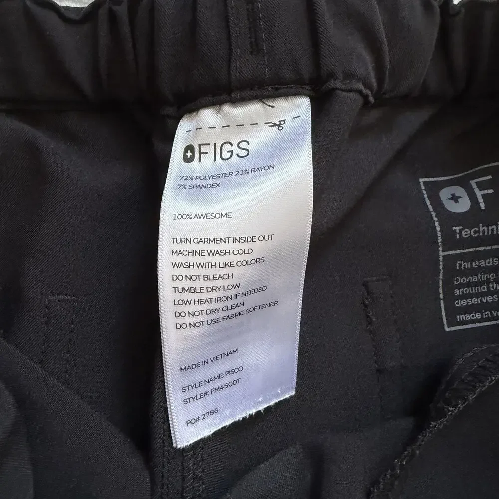 FIGS Pisco Basic Straight Leg Scrub Pants Black Size M/T Medium Tall